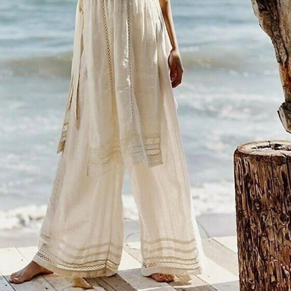 Free People Pants - Free People cream linen wide leg pants